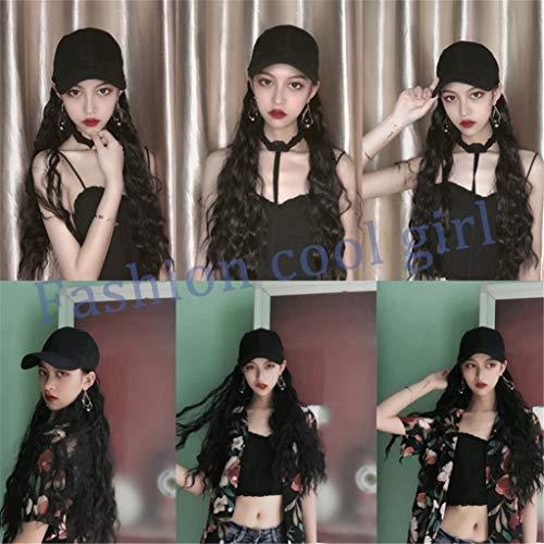 Atgdd.S Long Synthetic Baseball Cap Wig Natural Black/Brown Wave Wigs Naturally Synthetic Hat Wig Adjustable For Girl Party YFZ1-2I33 22inches
