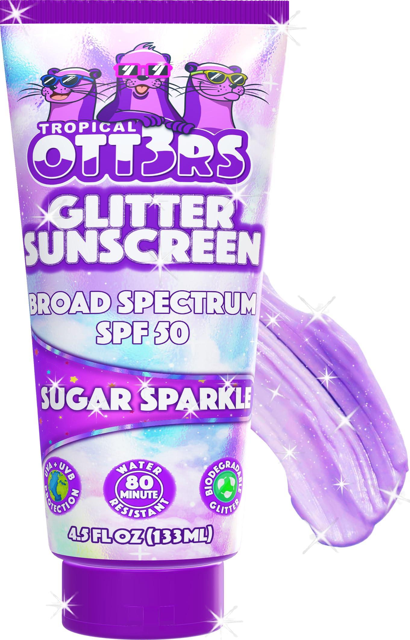 TROPICAL OTT3RS Glitter Sunscreen SPF 50 Lotion 4.5oz - Sparkle Sunscreen - Shimmer Sunscreen - Colored Sunscreen for Kids & Women - UVA/UVB Sunshine Protection + 80 Min Water Resistant - (Scented) (USA Made)