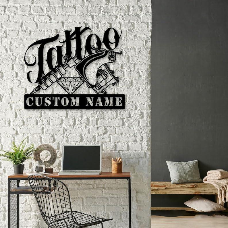 Linktee Personalized Tattoo Artist Wall Art Business Custom Metal Sign 8x8 inches Black Power Coated Home Tattoo Shop Decor Birthday Christmas Gift (style 39)