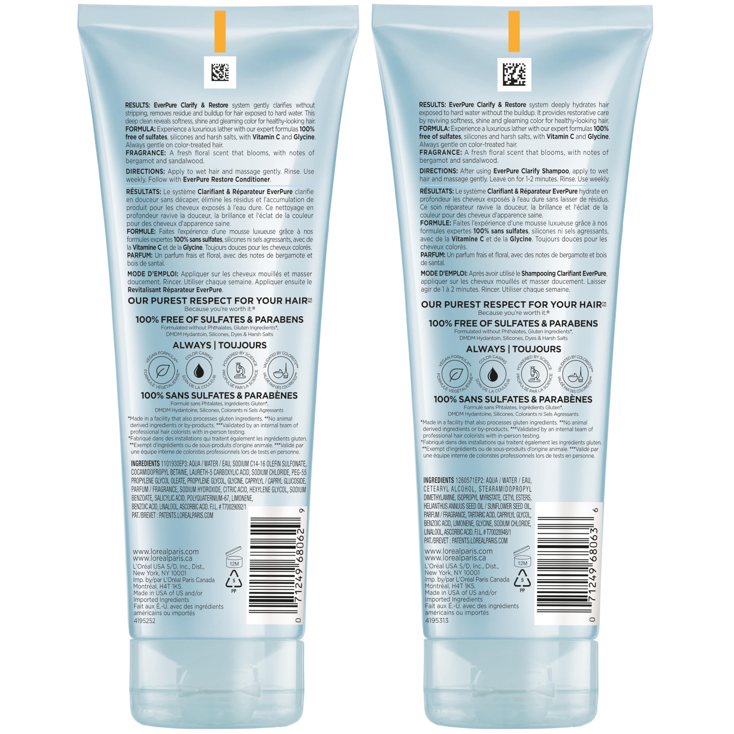 LOral Paris LOral Paris Clarify and Restore Sulfate Free Shampoo and Conditioner Set with Antioxidants for Hard Water Exposure and Styling Build-up, EverPure, 1 Hair Care Kit