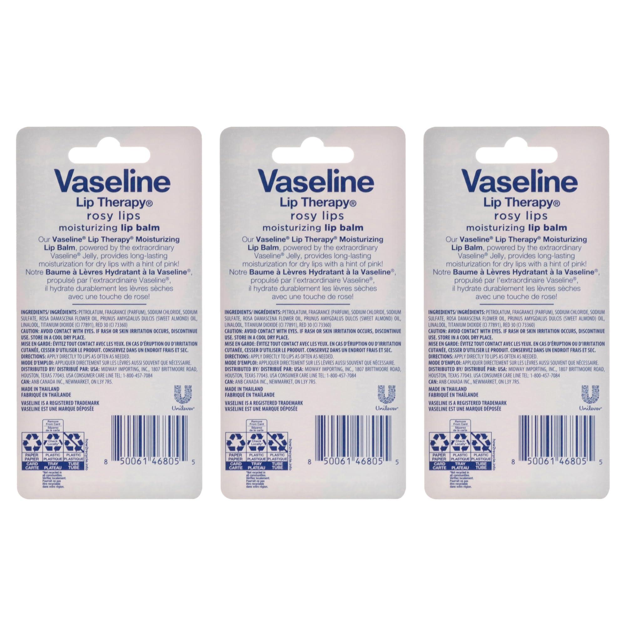 Vaseline Lip Therapy - Rosy Lips by Vaseline for Women - 0.7 oz Lip Balm (Pack of 3)