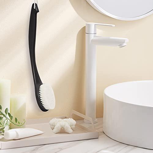 VANZAVANZU Exfoliating Shower Brush, Bath Body Brush, Never Mold Back Brush Long Handle for Shower, Dry Brushing Body Brush or Wet Brush with Moderate Bristles Black