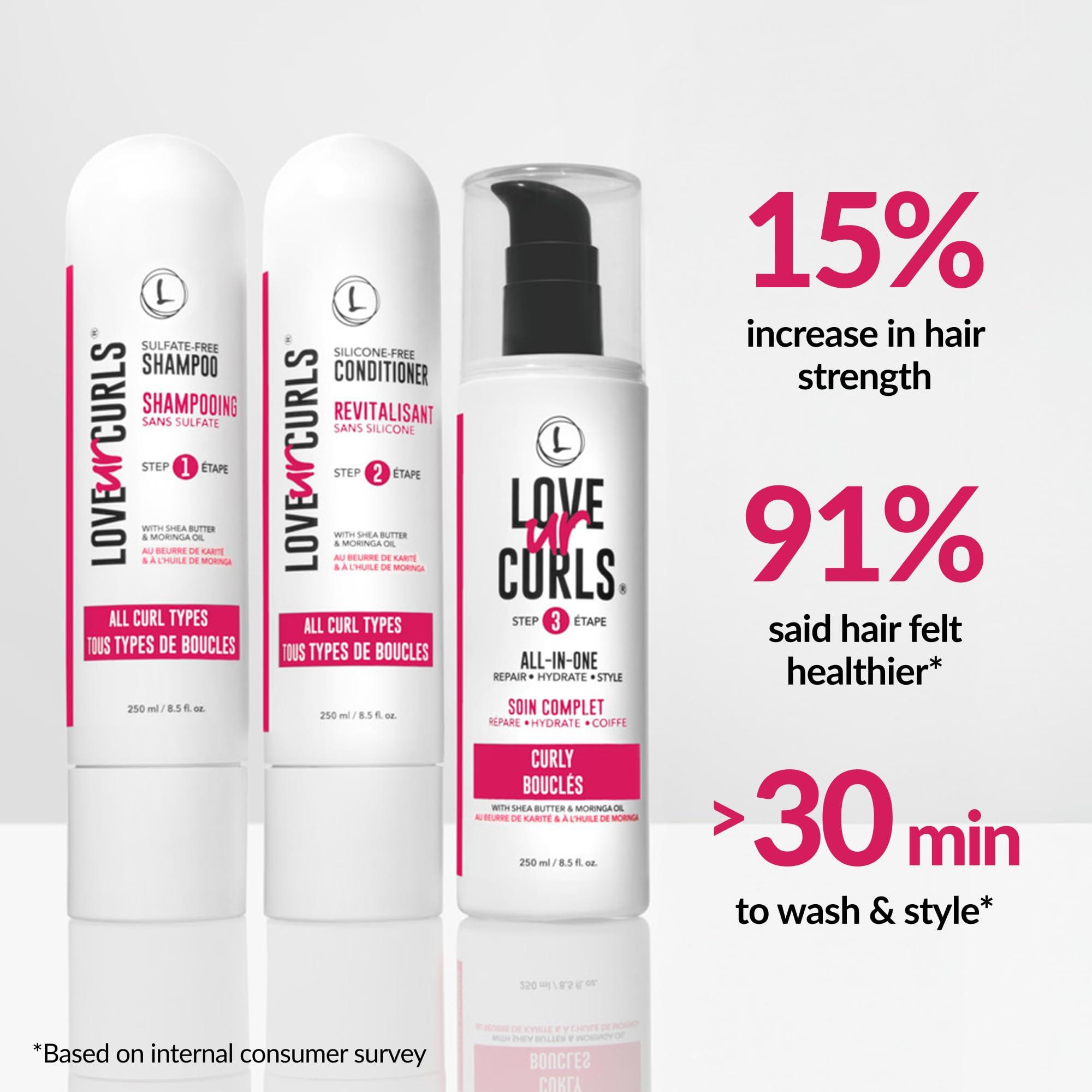 Love Ur Curls Love Ur Curls Shampoo & Conditioner Set with All in One Curl Cream Styler for Curly Hair, 3 Step System to Repair and Moisturizing