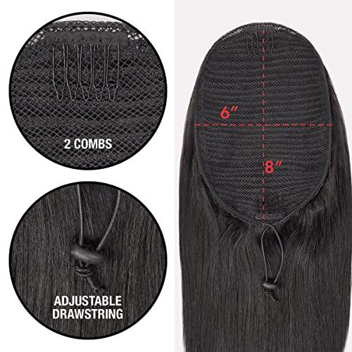 Celebrity Celebrity 24 Inch Drawstring Ponytail Straight Virgin Unprocessed Human Hair Ponytail for Black Women natural black color hairpiece with clip in binding ponytail hair extension (24 Inch (Pack of 1), N
