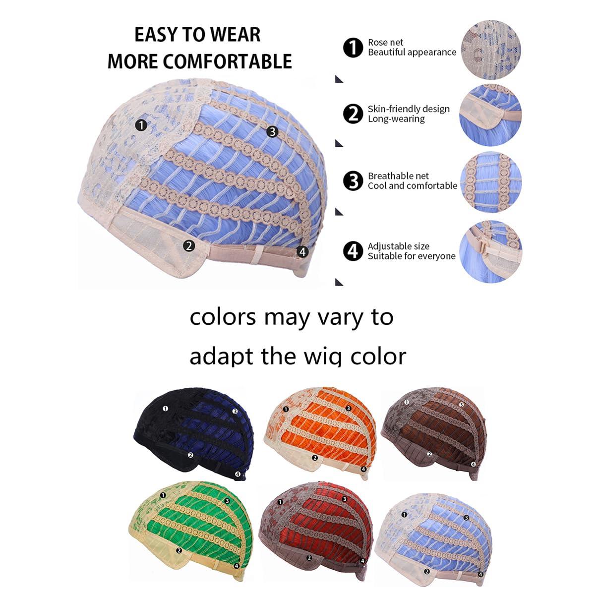 WTHCOS WTHCOS Blue Ombre Short Bob Wig Blue to Light Blue Wig Short Curly Wavy Wig With Bangs for Women Ombre Blue Wig Heat Resistant Synthetic Hair Wigs for Daily Use Cosplay Wig With Wig Cap