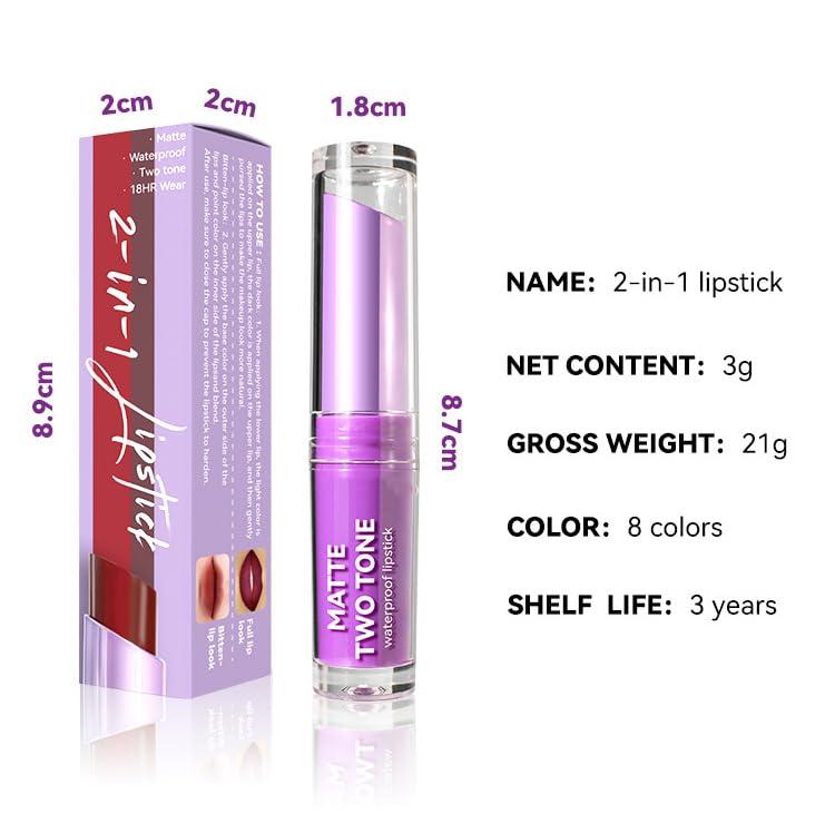 SLYHHZHMY SLYHHZHMY 2-in-1 Dual Tone Lipstick, Shimmery Matte Lip Gloss Nourishing Long Lasting Moisturizing (4)