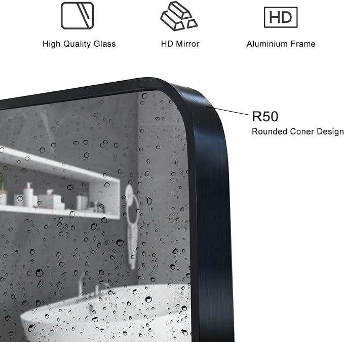 QiMaieeUSA Black 22x30 INCH Metal Rectangle Barhroom Mirror