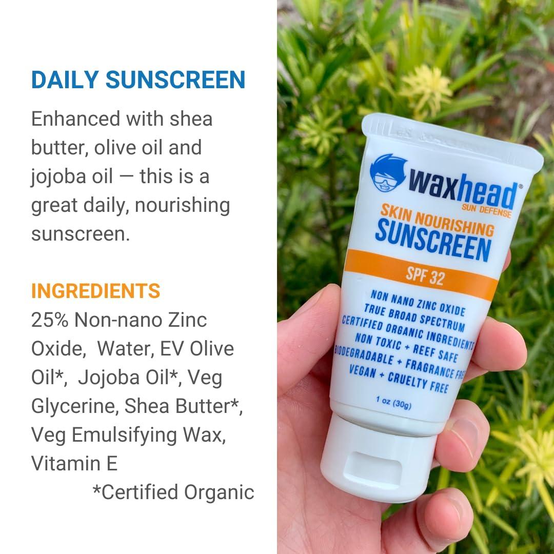 Waxhead Sun Defense Foods Waxhead Travel Size Sunscreen Sampler Box - Non-Nano Zinc Oxide, Coral Reef Safe, Biodegradable Sunblock SPF 30. Zinc Lip Balm, Solid Mini Paste Tins (.5oz) Tinted, Baby + Everyday (1oz) in Canvas Bag