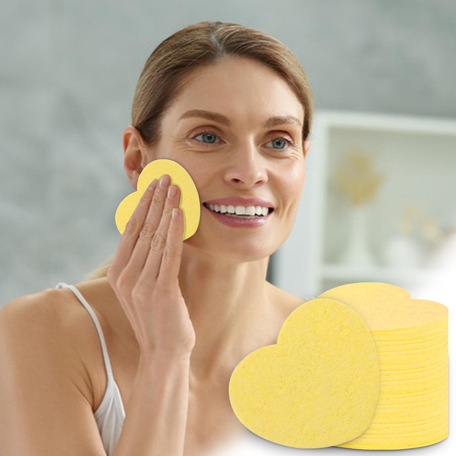 Kumprohu 20-Count Facial Sponges, Heart Shape Compressed Sponges for Facial Cleansing & Makeup Remover, Portable Compressed Sponge for Travel, Camping, Everyday Use