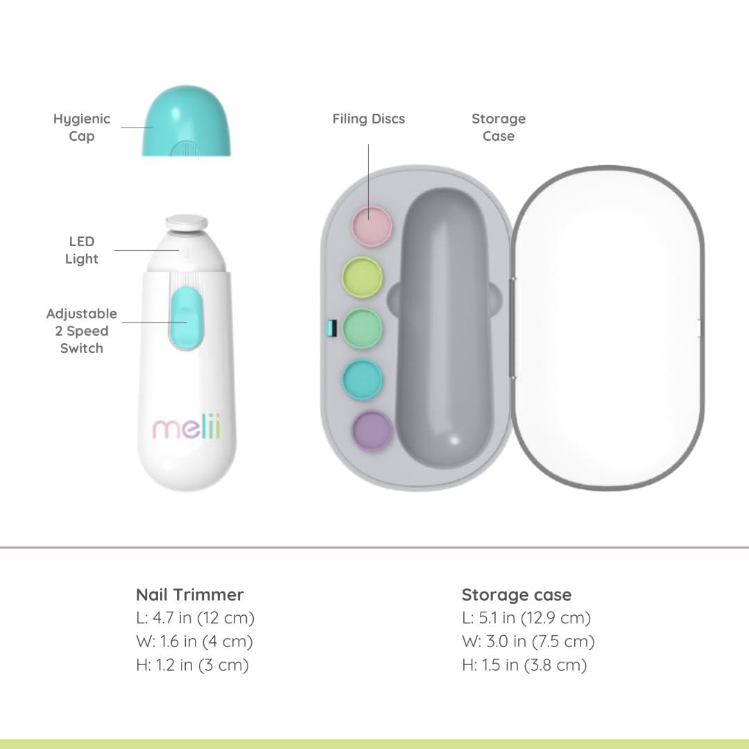 melii melii Electric Nail File, Safe Trimmer & Clipper for Newborn Babies, Toddlers, Kids & Adults-Comes with Two Speeds and 5 Different Discs