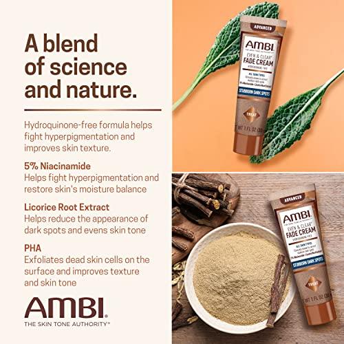 Ambi Ambi Even & Clear Advanced Fade Cream, Hydroquinone-free, Hyperpigmentation Treatment, Stubborn Dark Spot Corrector, Results In As Little As 2-3 Weeks, Niacinamide, Licorice Root Extract, PHA, 1 Fl Oz