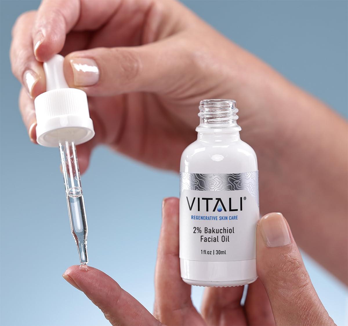 Vitali Vitali Premium 2% Bakuchiol Facial Oil: Premium Natural Retinol Alternative for Age and Wrinkle Reduction, and Soothing Irritated Skin, Boosts Copper Peptide Absorption- 1 fl. oz.