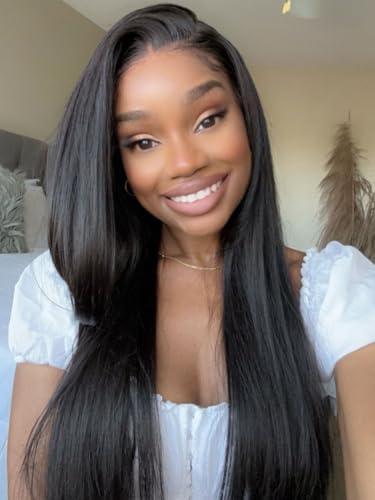 Beauty Forever Beauty Forever 5x5 Thin HD BlendAway Lace Closure Glueless Human Hair Wigs Yaki Straight with Bye Bye Knots Pre Cut Pre Plucked Front Wig Bleached Knots Match All Skin Tones 180% Density 22inch