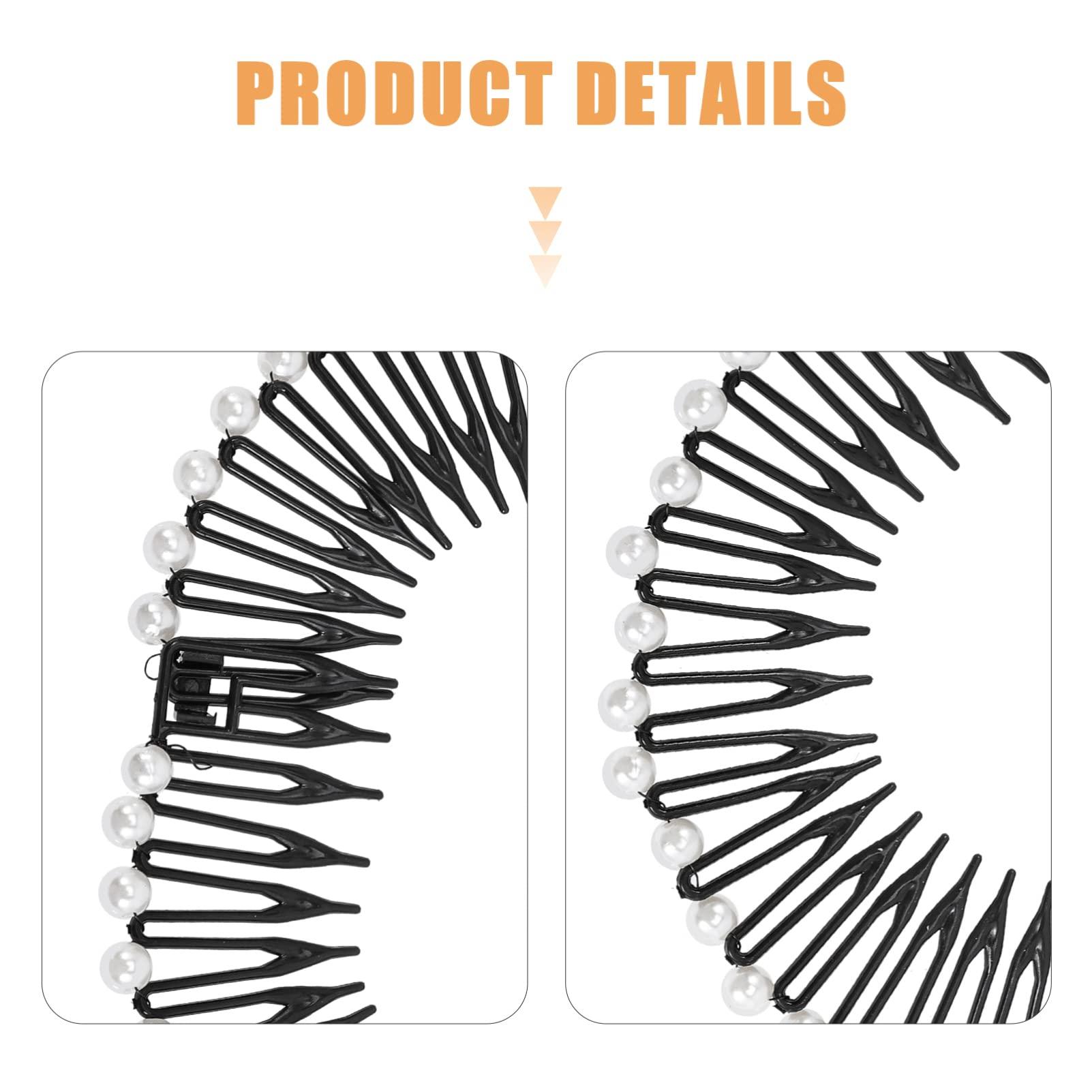 LALAFINA LALAFINA 90s Headband 6Pcs Full Circular Stretch Comb Flexible Plastic Circle Pearl Hair Comb Headband Hairband Holder for Women Girls Headbands