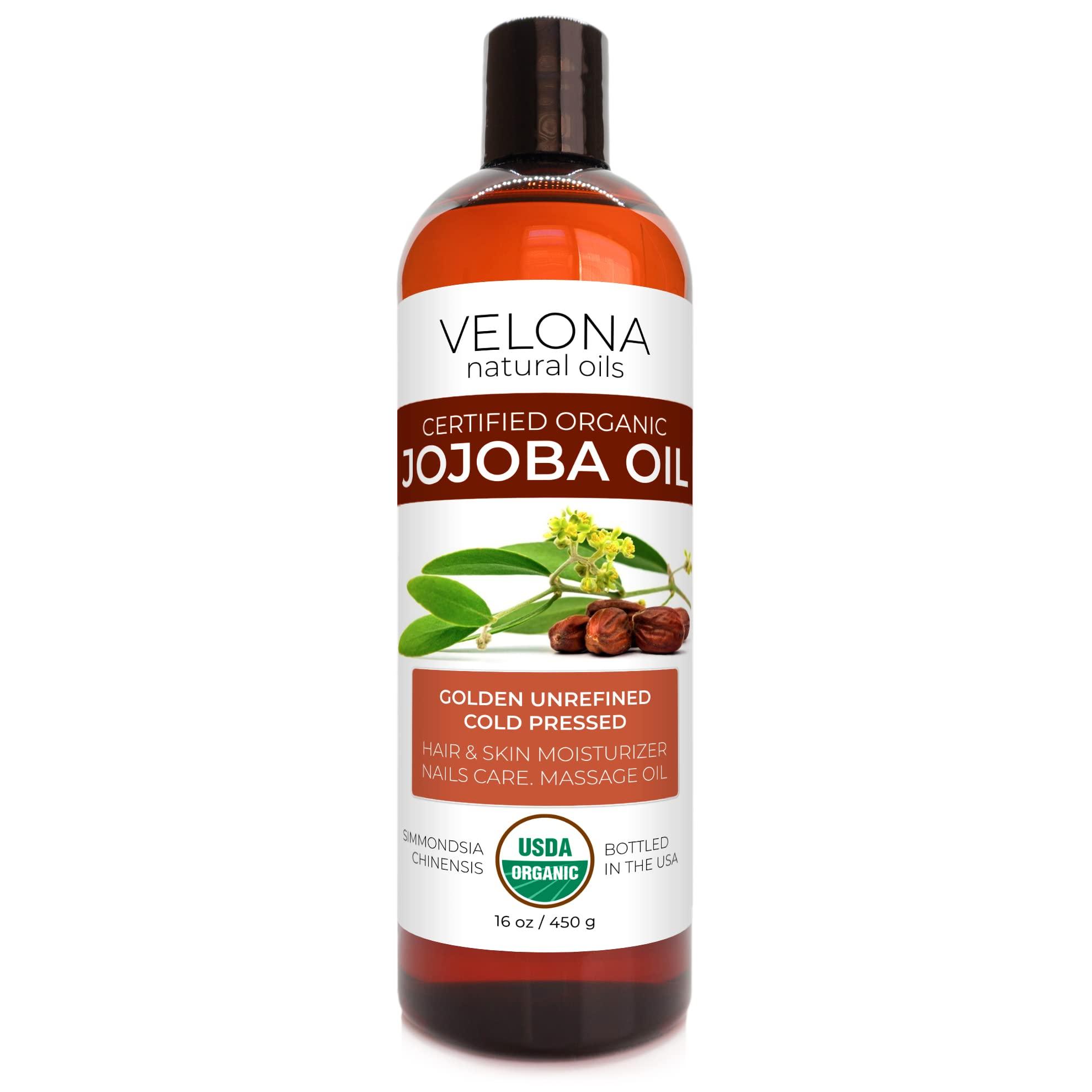 velona velona Jojoba Oil USDA Certified Organic - 16 oz (with Pump) | 100% Pure and Natural | Golden, Unrefined, Cold Pressed, Hexane Free