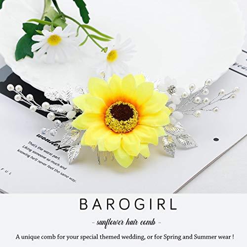 BAROGIRL Barogirl Bridal Sunflower Hair Comb Clip Crystal Bride Gold Wedding Hair Accessories for Women (Silver)