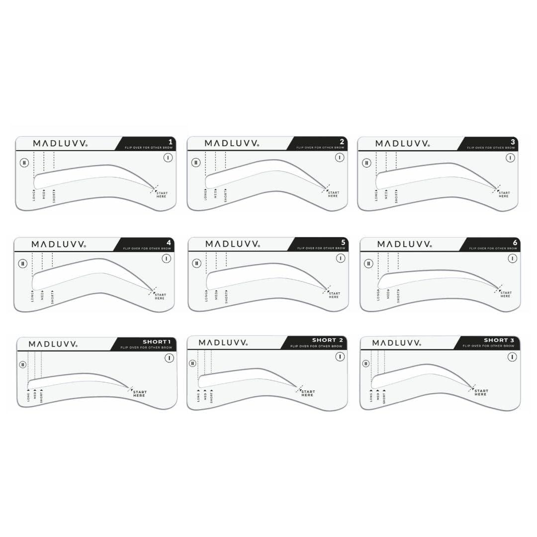 MADLUVV MADLUVV Eyebrow Stencil Kit - Easy-to-Use, Natural Look, 9 Popular Shapes, Used by Professionals - Includes Stamp, Stencils, Spoolie, and Travel Bag (Dark Grey)