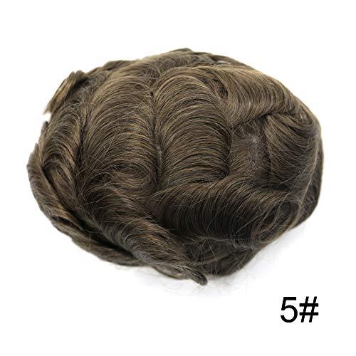 LHC HAIR Toupee For Men Hair System Swiss Lace Hair Pieces Human Hair Mens Toupee Men Hair Replacement System (8 * 10", 5# Medium Light Brown-100% light to medium Density)