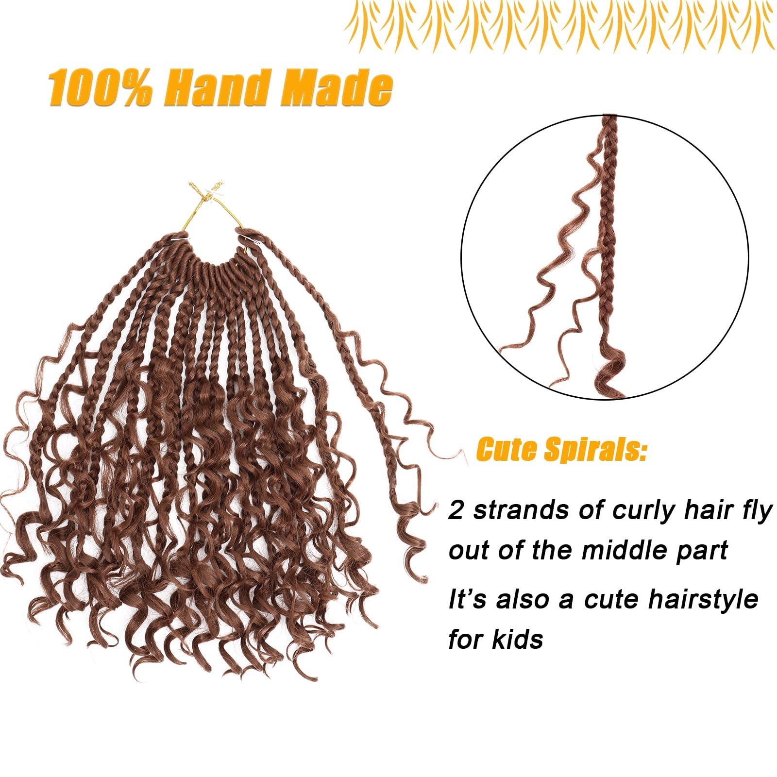 Dorsanee Boho Box Braids Crochet Hair for Women 10 Inch 7packs Goddess Box Braids with Curly Ends 3X Short Bob Crochet Braids for Kids Brown Synthetic Bohemian Braiding Hair Extensions (30#)
