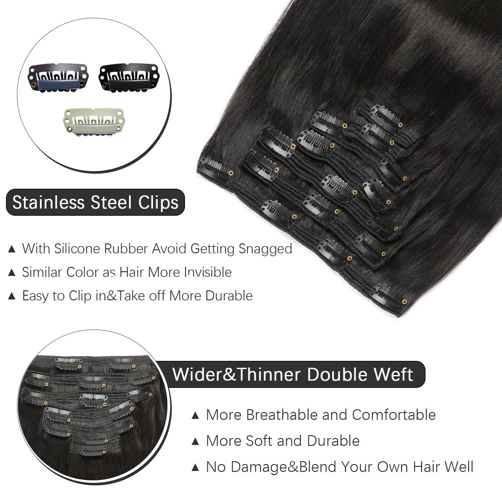 Rimoss Clip in Hair Extensions Real Human Hair 150g Soft Jet Black Straight Hair Extensions Real Human Hair Clip ins, Rimoss Premium 7pcs Remy Human Hair Clip in Extensions for Women (#1 18 Inch)