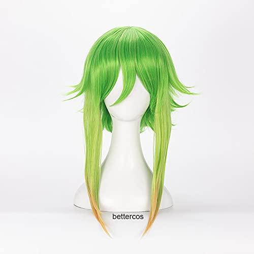 ZZMQ ZZMQ Vocaloid Megpoid Gumi Cosplay Wig 45cm Green Golden Ombre Short Layered Fluffy Heat Resistant Synthetic Hair Wig + Wig Cap