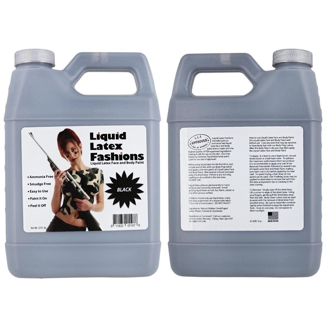 Liquid Latex Fashions Black 32 Oz - Liquid Latex Body Paint, Ammonia Free No Odor, Easy On and Off, Cosplay Makeup, Creates Professional Monster, Zombie Arts