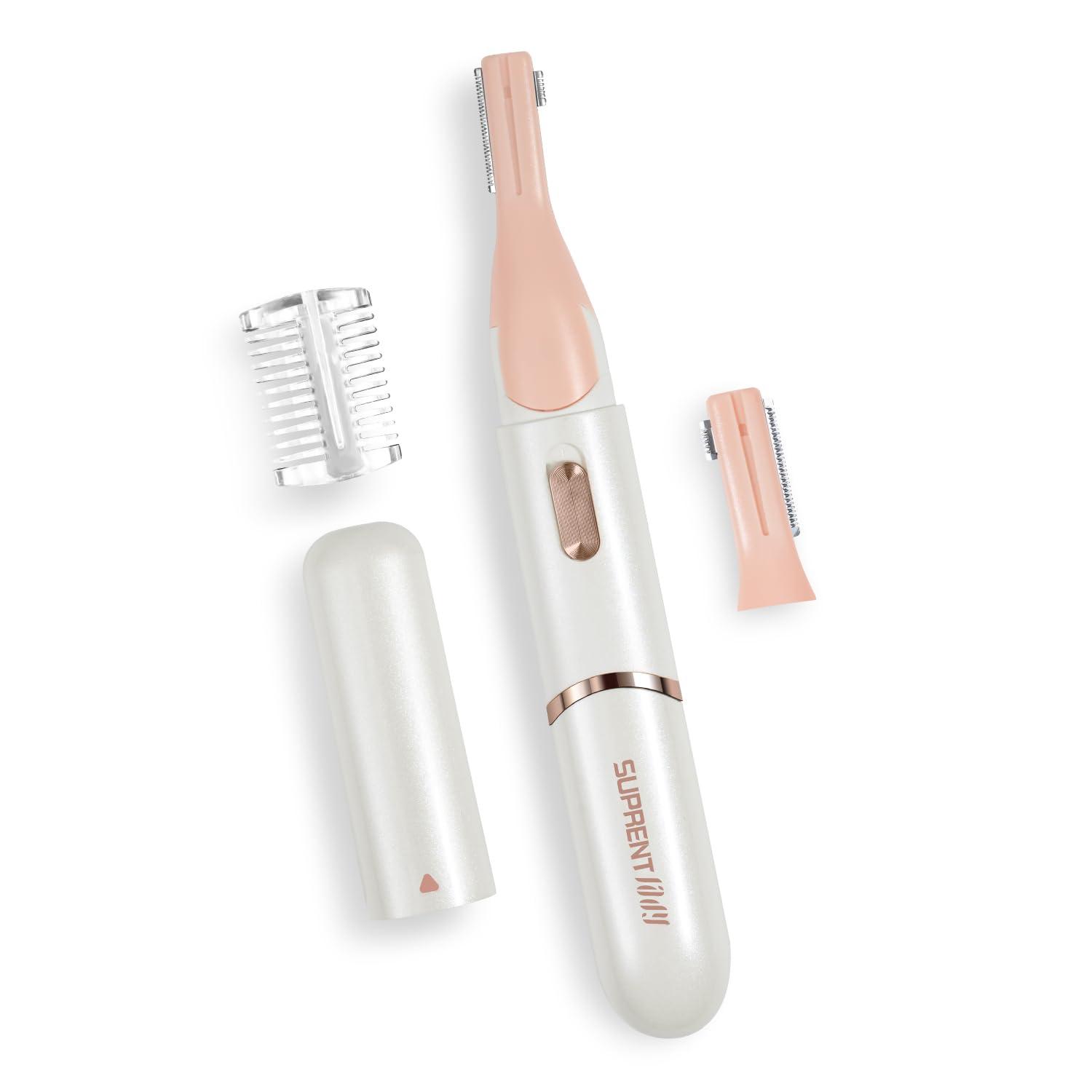SUPRENT SUPRENT Women\'s Facial Hair Remover Eyebrow Trimmer with Pivoting Head - Rechargeable Eyebrow Razor Painless Facial Trimmer on Lips, Cheeks, Ears, Neck and Chin - Easy Cleaning - White