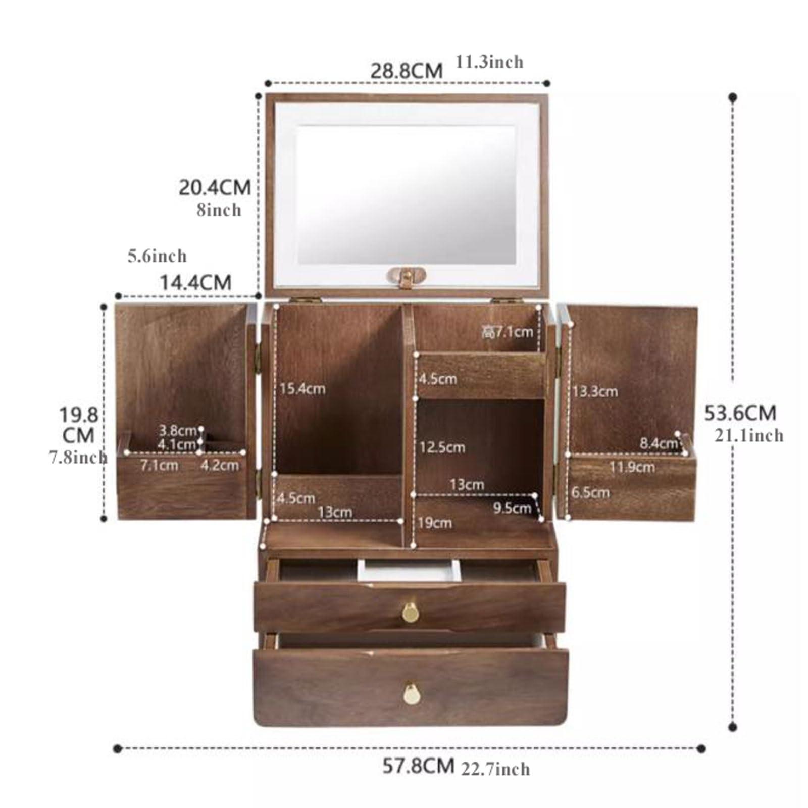 CLoxks makeup organizer Wood Makeup Cosmetic Storage Organizer Box Cabinet with Drawers and Makeup Mirror, Multi-Function Cosmetic Large Capacity Make up Shelf Cosmetics Organizer Box, for Skincare, Lipstick