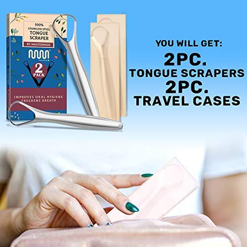 mastermedi MasterMedi Tongue Scraper with Case (Spoon Shape, 2 Pack), Medical Grade Stainless Steel Tongue Scrubber for Bad Breath Treatment, Easy to Use Tongue Scraper for Adults, Tongue Cleaner for Oral Care