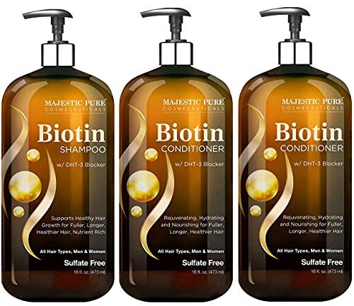 MAJESTIC PURE Majestic Pure Biotin with DHT Blocker Complex Shampoo & Conditioner Set (16 oz each) and Biotin Conditioner (16 oz) Bundle