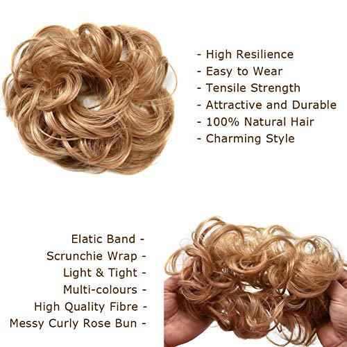 F M FACE MIRACLE NEW YORK FACE MIRACLE Curly Messy Rose Bun Hair Piece Updo Scrunchie Ponytail Natural As Human Hair (#4T12 Darkest Brown To Brown Auburn)