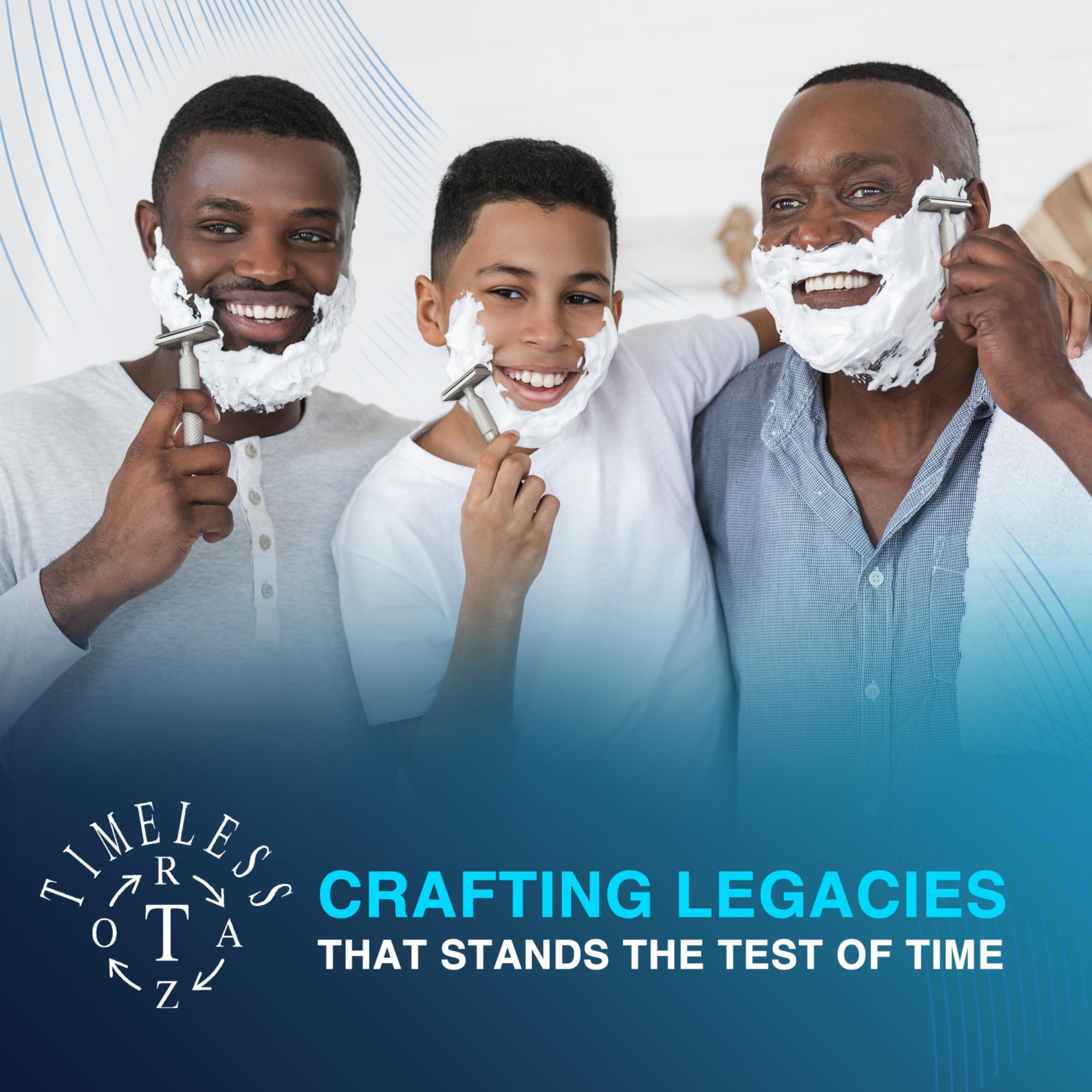 TIMELESS RAZOR TIMELESS RAZOR Aluminum Double Edge Safety Razor - Luxury Men's Safety Shaving Razor - Travel Razor w/Razor Stand & Custom Design Razor Handle - Compatible w/Double Edge Razor Blades - Made in USA