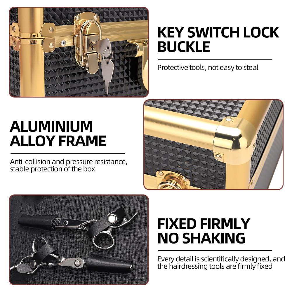 BARBERPLAN Barbershop Supplies Case, Large Organizer Makeup Case Train with Two Tray and Multiple Storage Slots Executive for Barbershop, Hair Salon, Home Haircuts, Beauty and Makeup