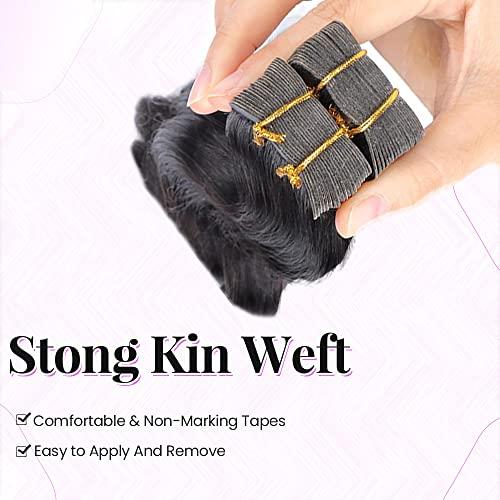 Smartinnov Remy Tape in Hair Extensions for Full Head 40 PCS 100g Natural Black Body Wave Tape in Extension Human Hair for Black Women Reusable Double-Side Seamless Wavy Tape in Hair Extensions 16 Inch