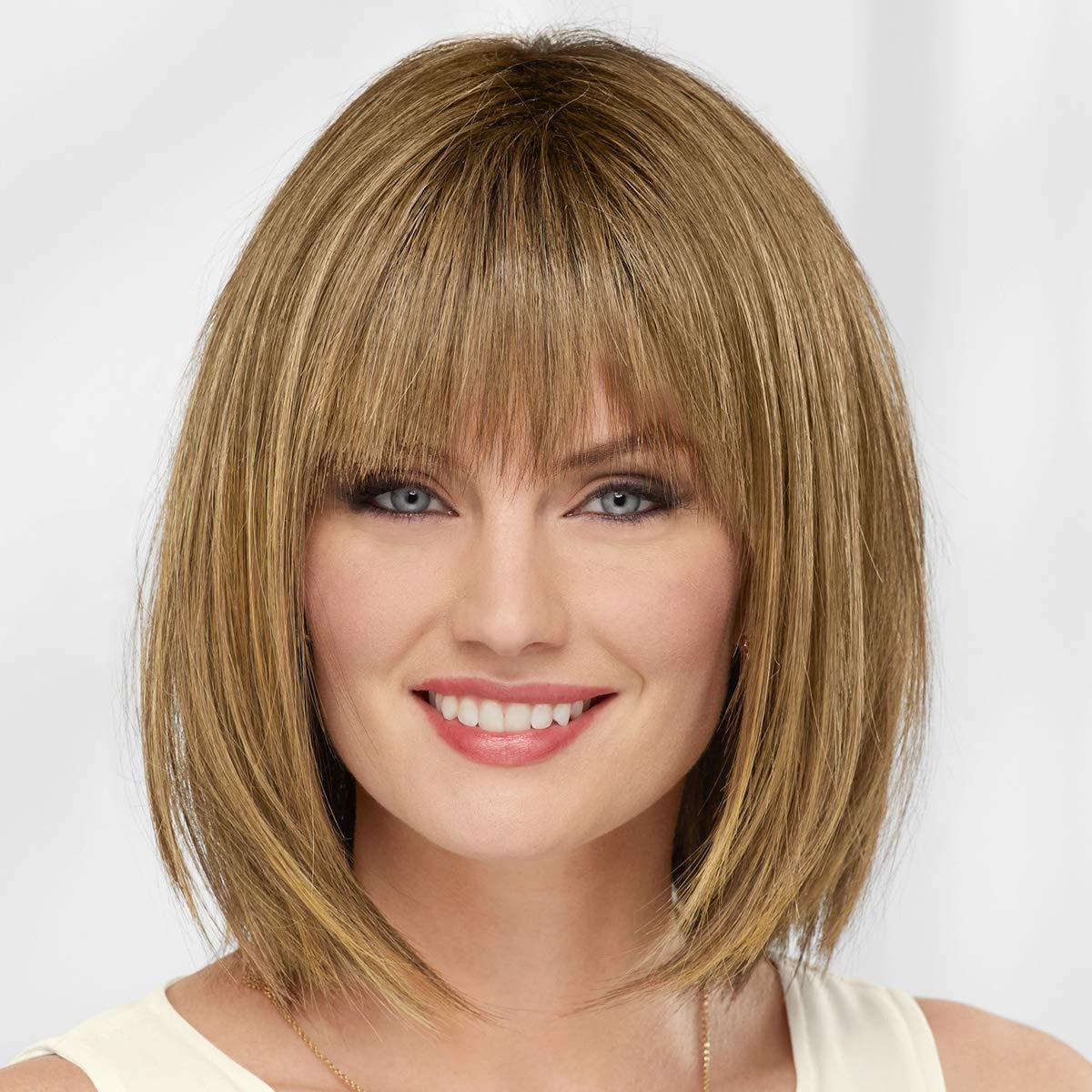 Paula Young Paula Young Dahlia VersaFiber Wig Heat-Stylable Bob Wig with Razor-Cut Layers and Edgy Bangs/Multi-tonal Shades of Blonde, Silver, Brown, and Red