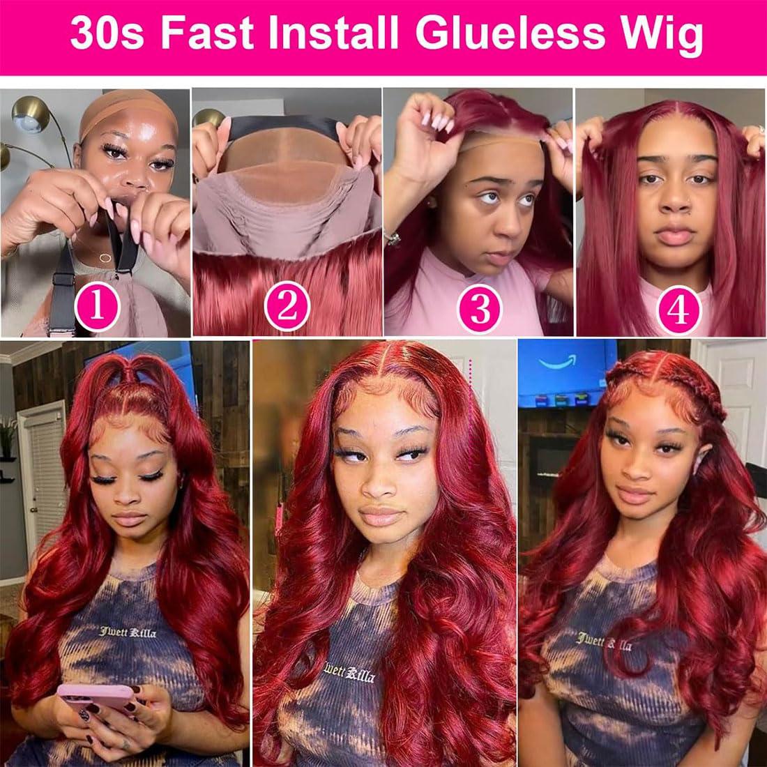 Ladyrite 99J Burgundy Lace Closure Wigs Human Hair Glueless Wigs Human Hair Pre Plucked Pre Cut 5X5 Lace Front Wig 99J Body Wave Lace Closure Wigs Pre Plucked With Baby Hair 180 Density for Women 16 Inch