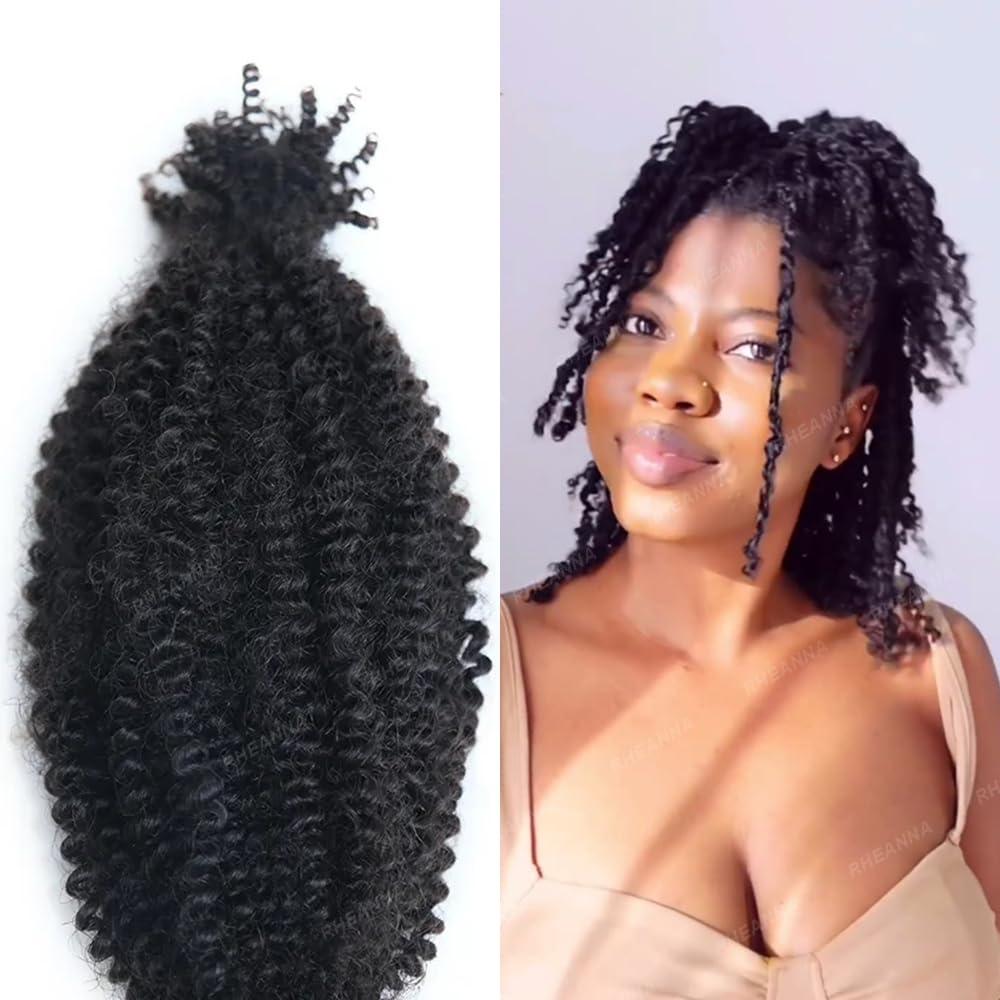 RHEANNA RHEANNA Human Afro Kinky Curly Hair For Twist Braids No Weft Double Drawn Twist Hair Extensions Braiding Afro Kinky Bulk Human Hair For Twist 100g/bundle 20\" 20\"