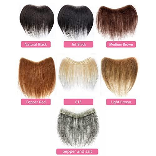 Meiverah Meiverah Frontal Hairpiece for Men Jet Black Hair Extension Hairline Loss Straight Tape in Human Hair Toppers Replacement Toupee (0.78"x6.3", Jet Black)