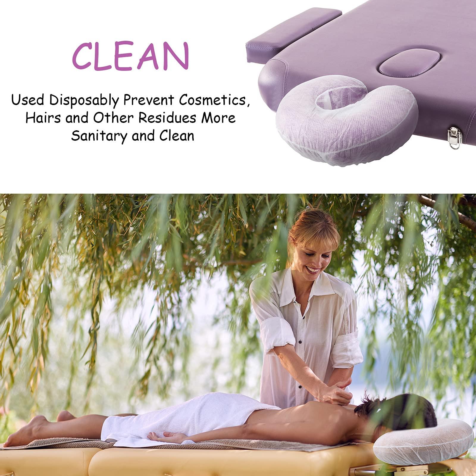 Tatuo 100 Pieces Disposable Headrest Covers Disposable Massage Covers Massage Headrest Covers Non-Sticking Cradle Cover Non-Woven U-Shaped Cradle Cover for Massage Tables, 14.2 x 13 Inch, White