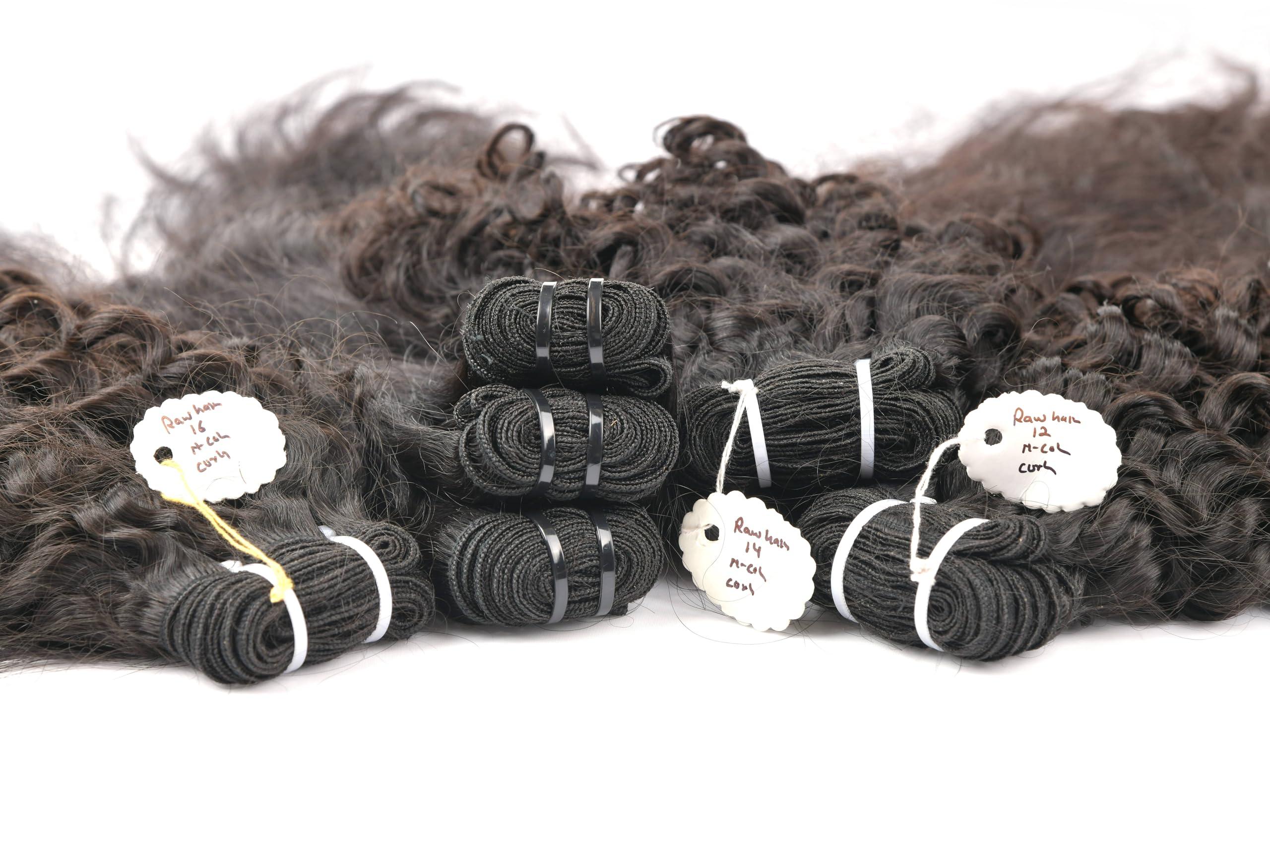 SRI KARKY EXIM GAYURA 100% Indian Virgin Raw Human Hair Extensions Curly Natural Black Temple Single Donor Double Weft Curly Hair Bundles No Tangle No Shedding Full and Thick Direct From Indian Hair Factory.