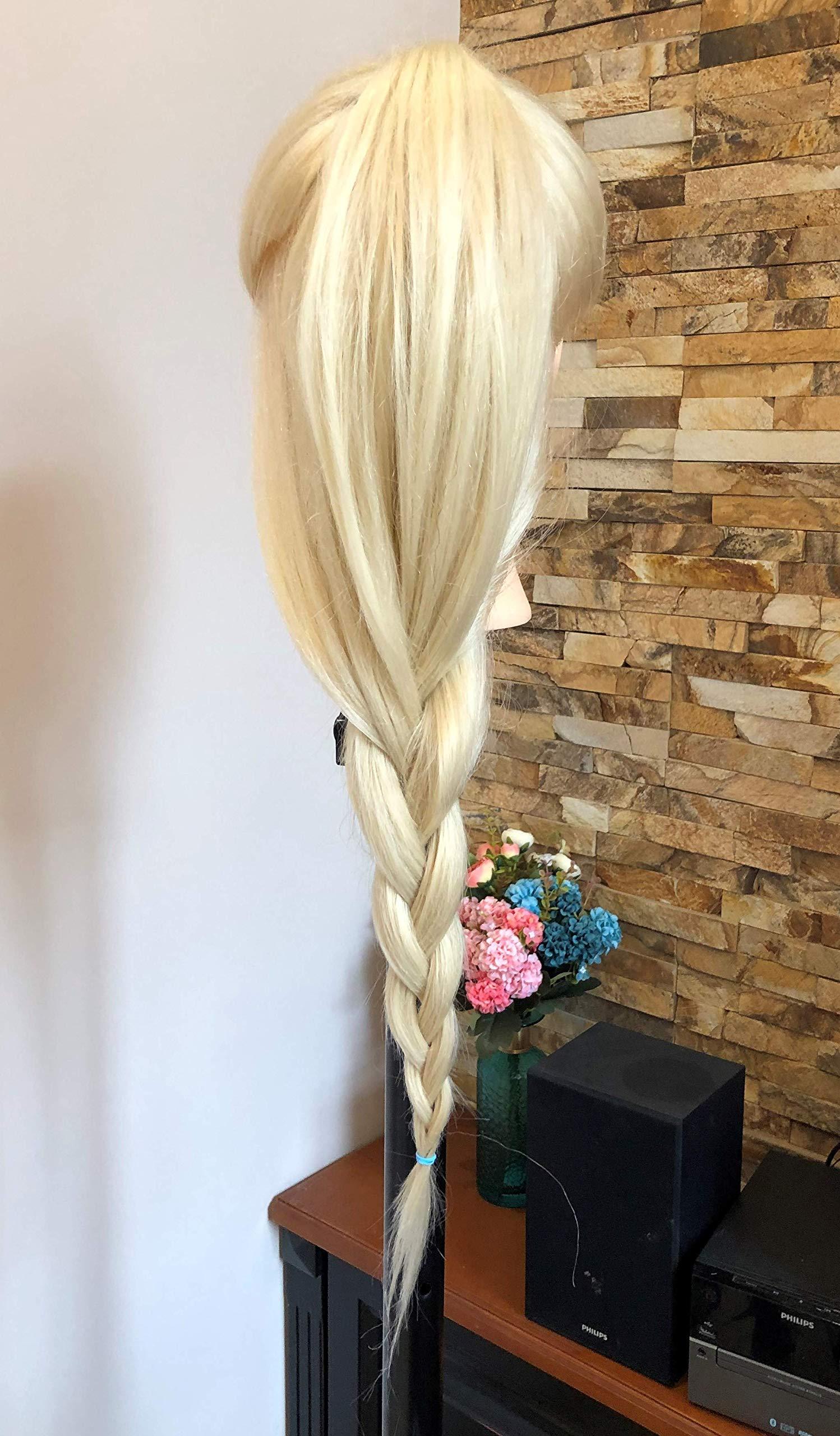 Devalook 24 Inches Professional Long 40% Soft Real Human Hair Hairdressing Equipment Styling Head Doll Mannequin Training Head Tools Braiding Cutting Student Practice Model Clamp (platinum blonde)