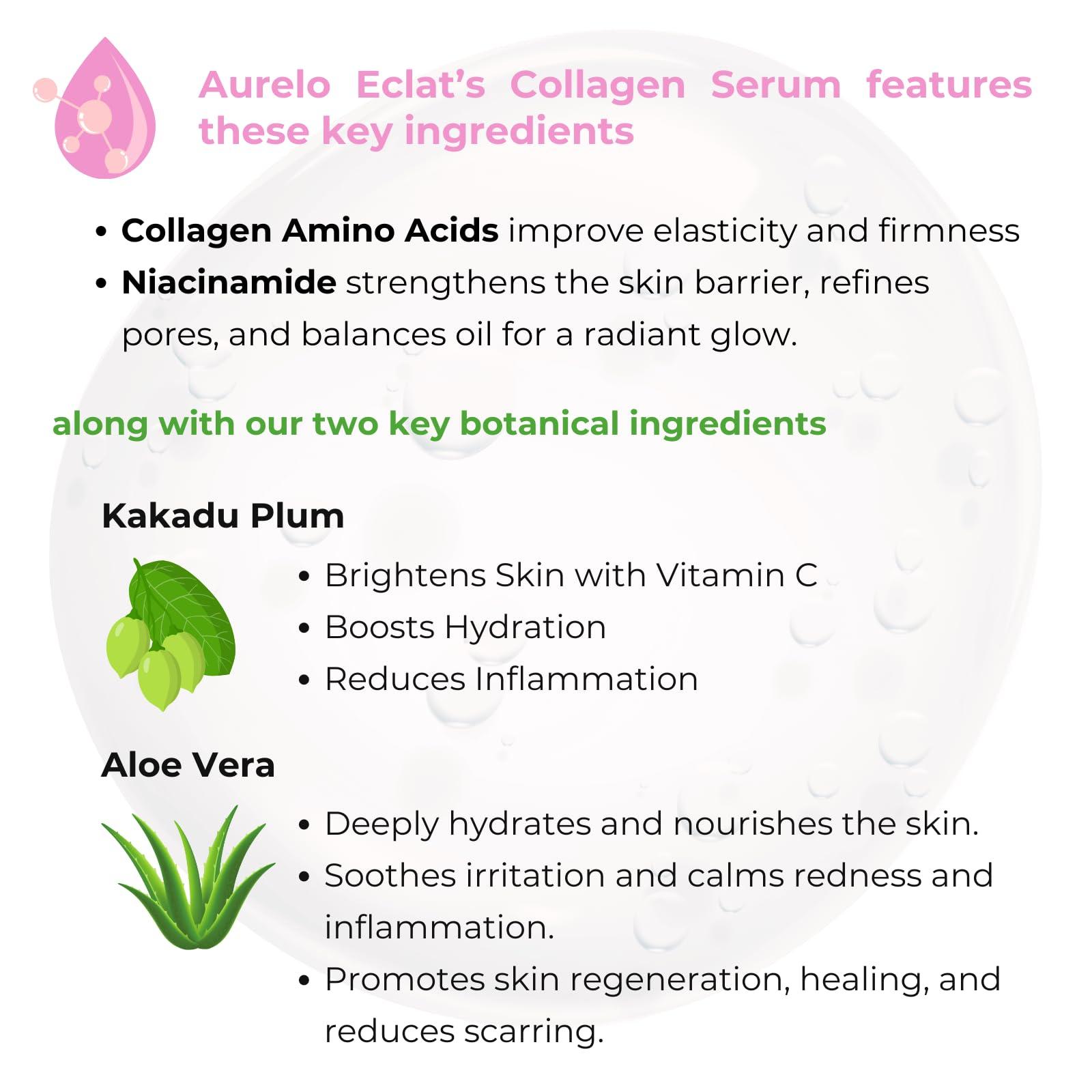 Aurelo Eclat Aurelo Eclat Collagen Serum with Niacinamide & Natural Vitamin C, 30ml Firming Serum for Youthful Radiance & Skin Elasticity