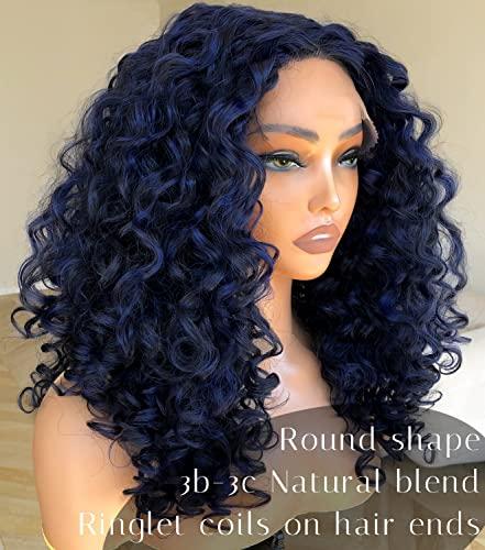 BlackSwern BlackSwern Blue Wigs, Curly Lace Front Wigs Pre Plucked, HD Glueless Lace Curly Wig for Black Women, Big Curly Wig Blue Color