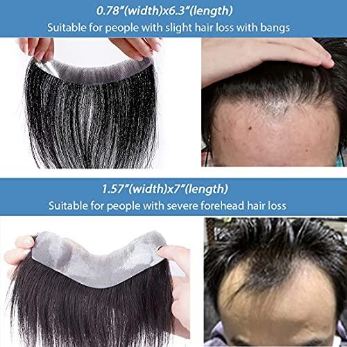 Meiverah Meiverah Frontal Hairpiece for Men Jet Black Hair Extension Hairline Loss Straight Tape in Human Hair Toppers Replacement Toupee (0.78"x6.3", Jet Black)