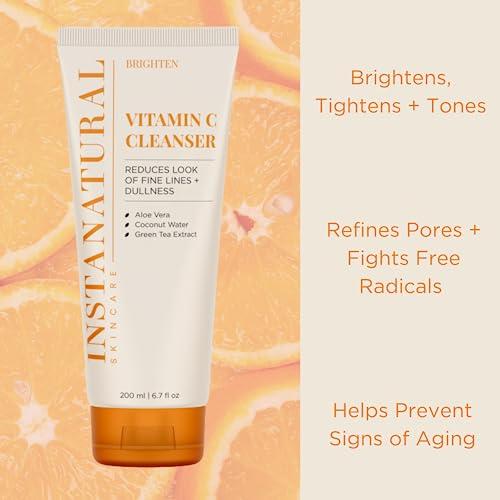 InstaNatural InstaNatural Vitamin C Cleanser Face Wash, Brightens and Reduces Signs of Aging, Fine Lines and Uneven Texture, with Coconut Water and Aloe Vera, 6.7 FL Oz - 3 Pack