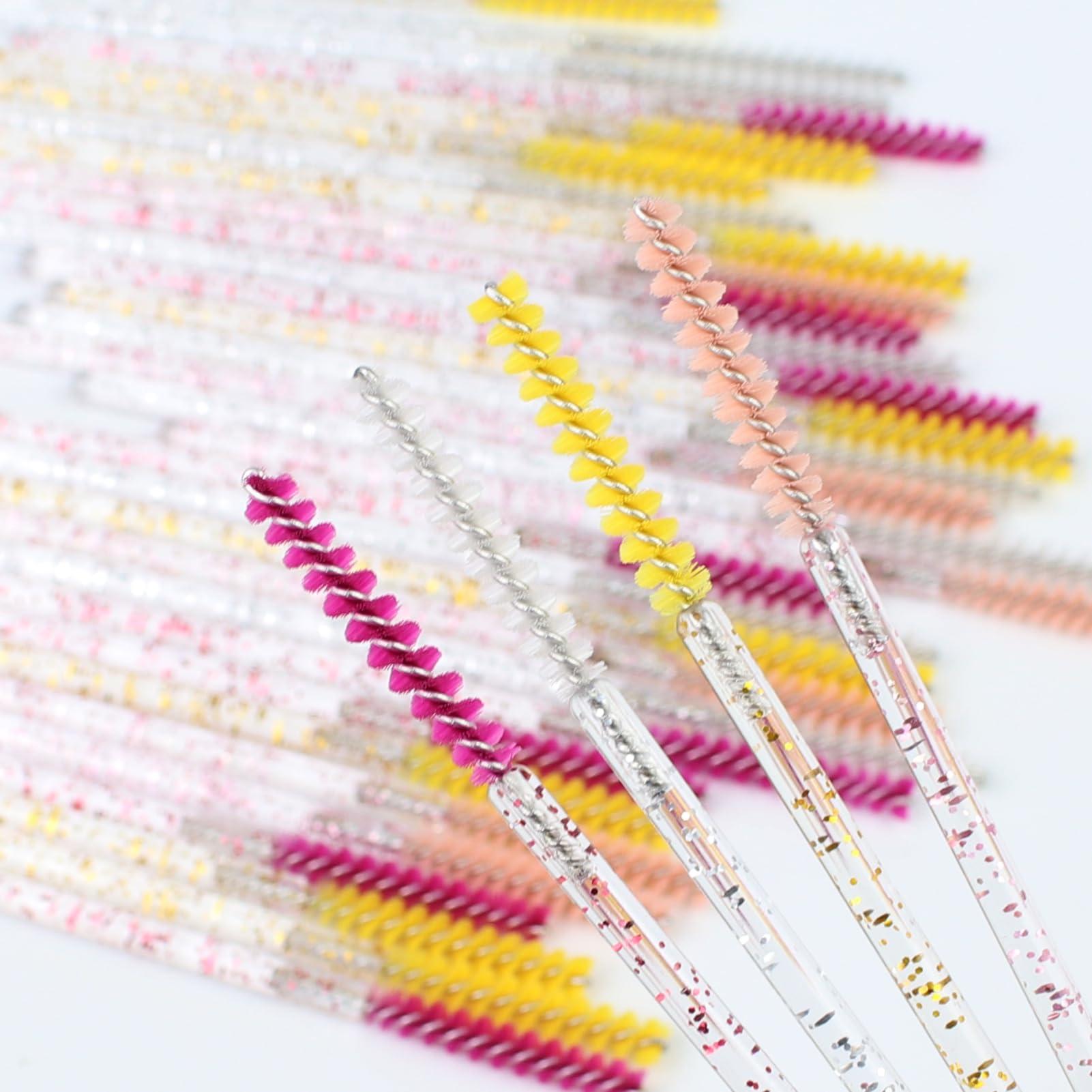 SenRocc 200pcs Skinny Mascara Wands Mini Spoolie Brushes Disposable Crystal Eyelash Brushes Thin Mascara Wands Micro Brush Lash Extension Supplies Lashes Extension Tools(Skinny-(Warm)-200)