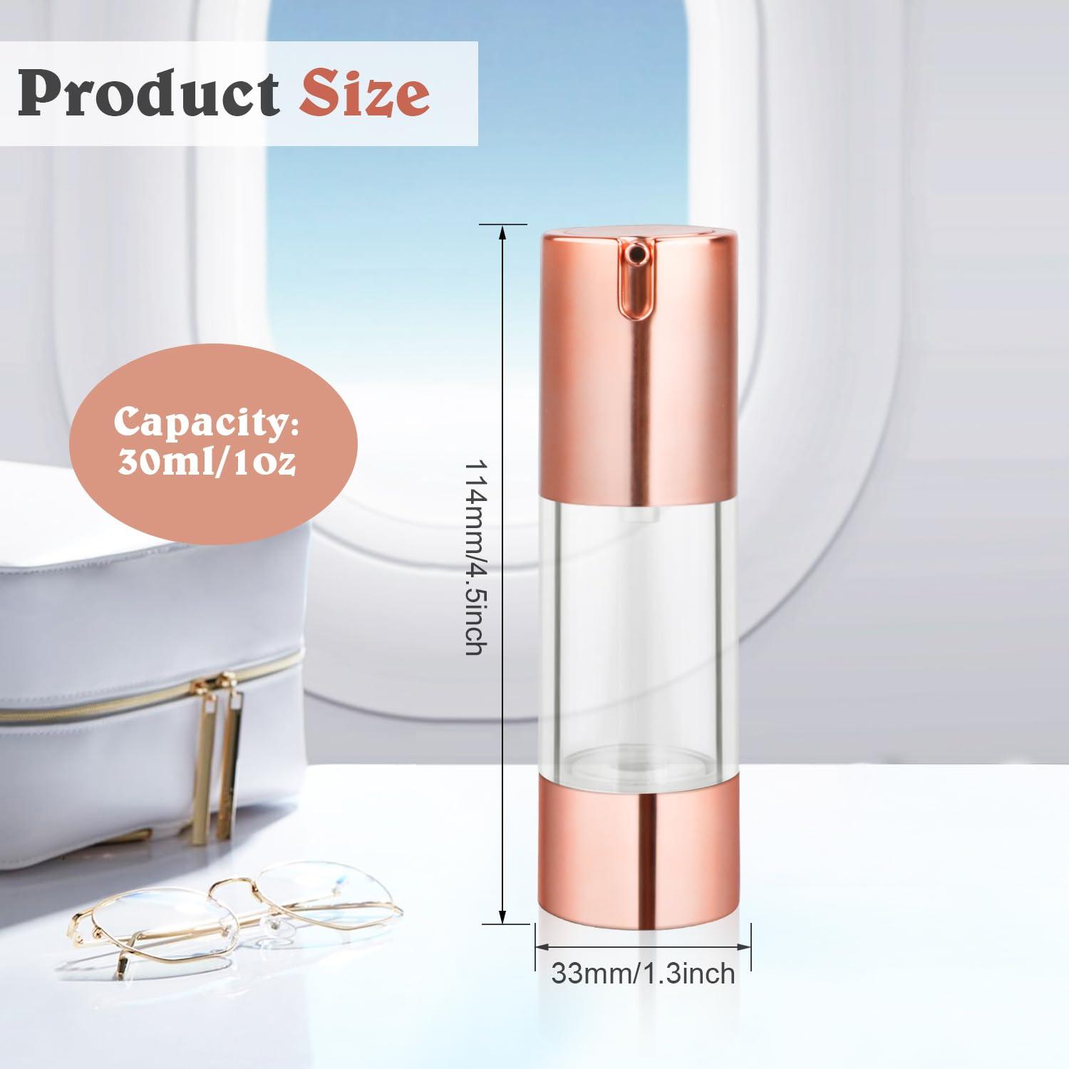 Mirrline 8 Pcs 30ml/1oz Airless Pump Bottles Empty Vacuum Bottle Rose Gold Travel Size Cosmetic Containers for Liquid Foundation Lotion Moisturizer Shampoo Make Up