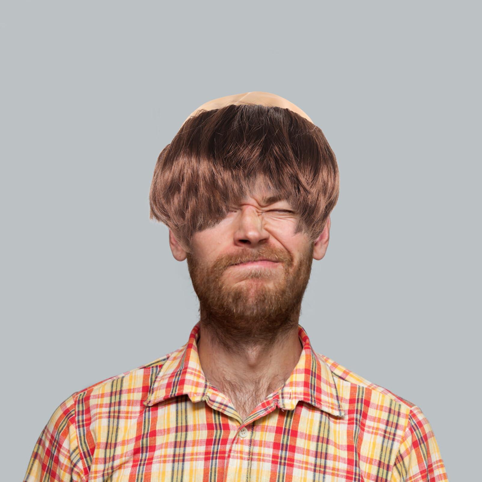 FOMIYES FOMIYES Halloween Monk Costume Wig Bald Cap Wig with Brown Friar Hair Funny Makeup Props Monk Cosplay Halloween Fancy Dress Accessories Headwear