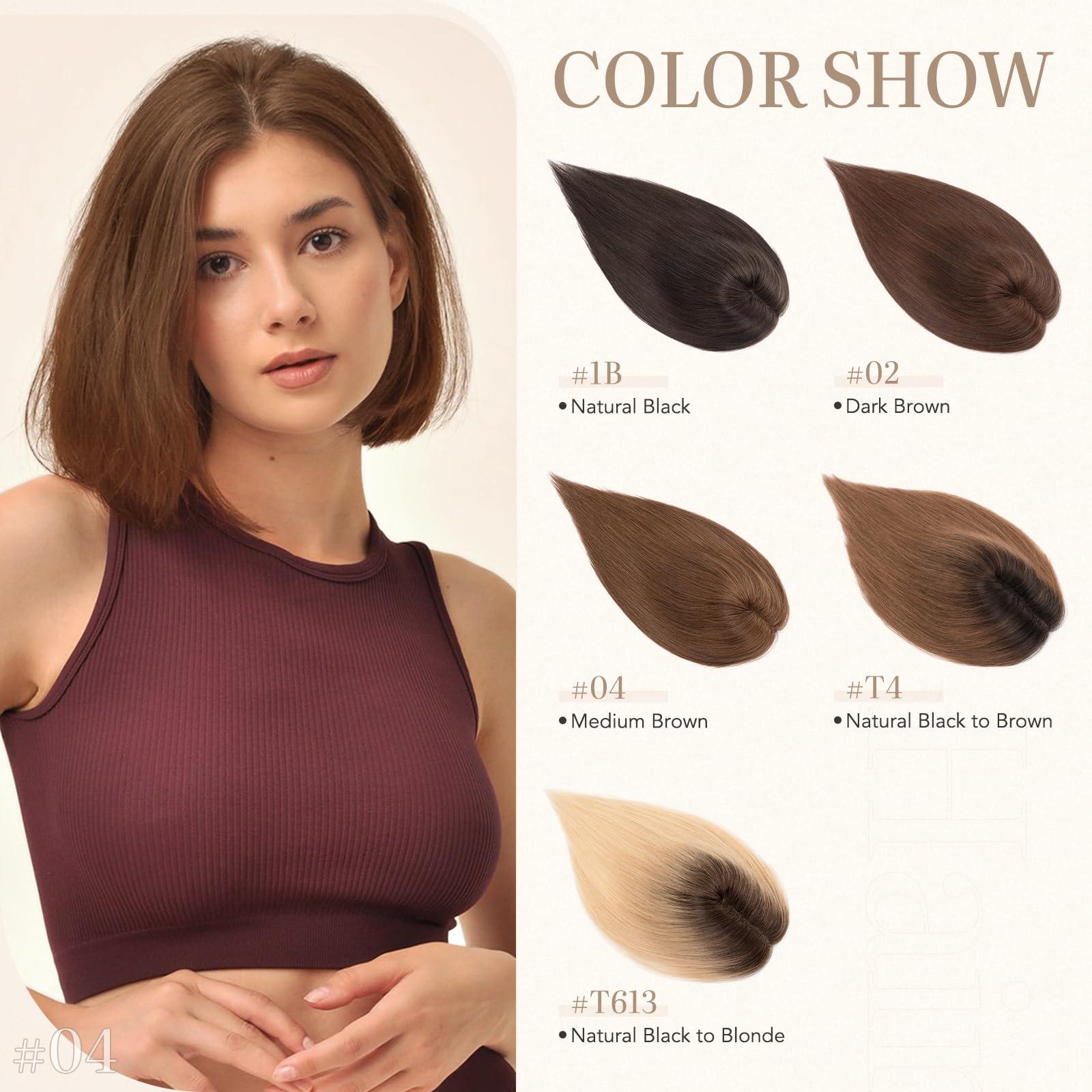 Hairro Hairro Hair Toppers For Women Real Human Hair Top Hair Pieces For Thinning Hair Short Topper Hairpiece Remy Toupee On Top Crown Topper Hair Extensions 12 Inches 41g #04 Medium Brown