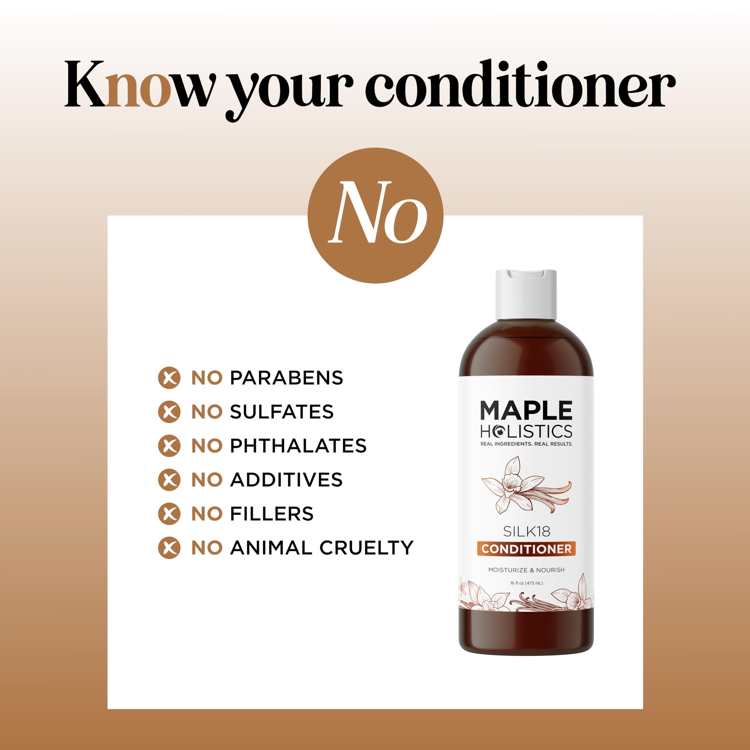 Maple Holistics Silk Protein Conditioner for Damaged Hair - Ultra Moisturizing Conditioner for Dry Hair with Deeply Nourishing Shea Butter Argan Oil Green Tea & Aloe - Helps Define Curls & Control Frizz (16 Fl Oz)